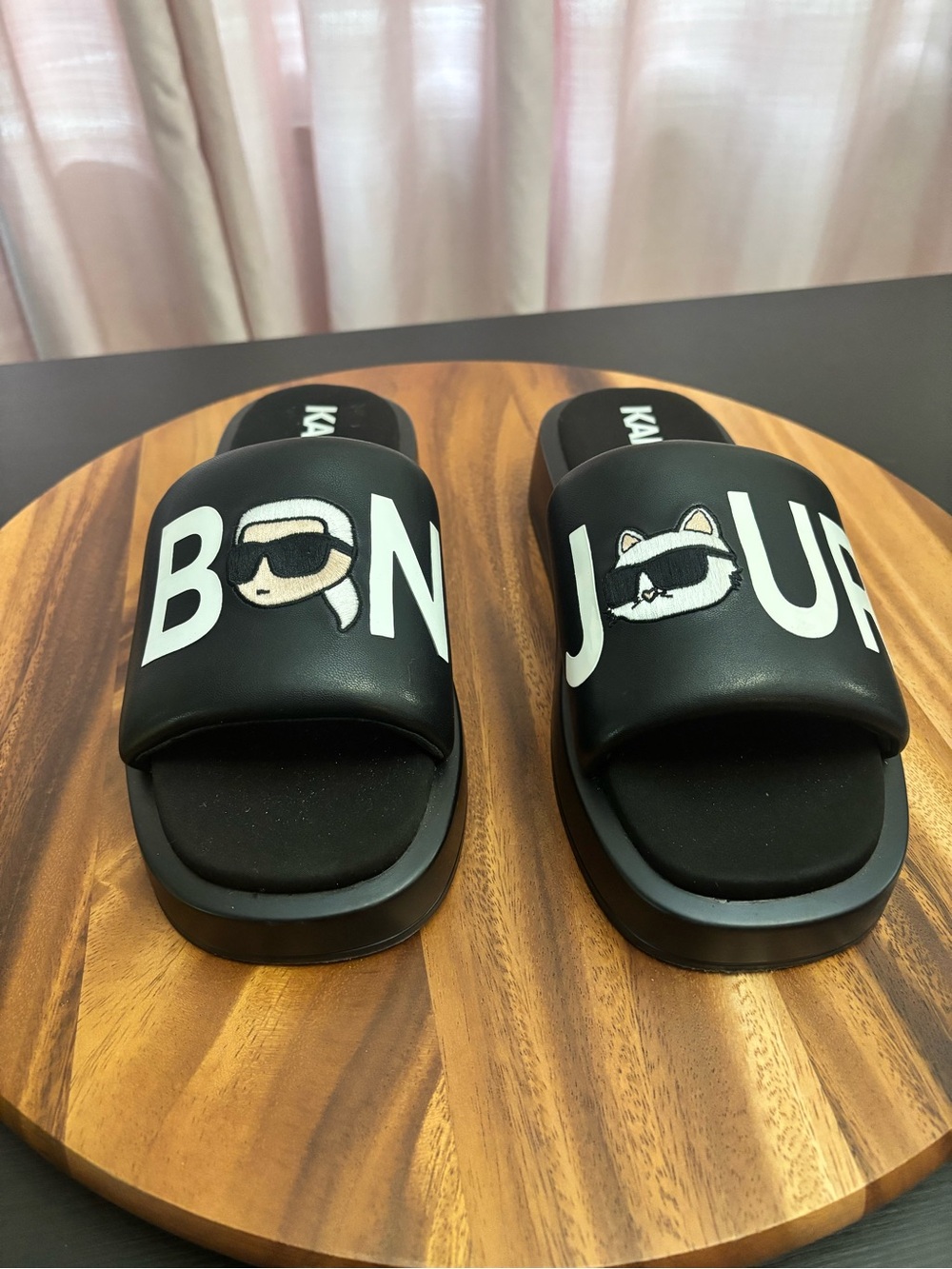Karl Lagerfeld Black Bon Jour Platform Slip On Sandals Size 9